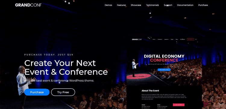 Demo of Grand Conference Event & Promotional WordPress Theme